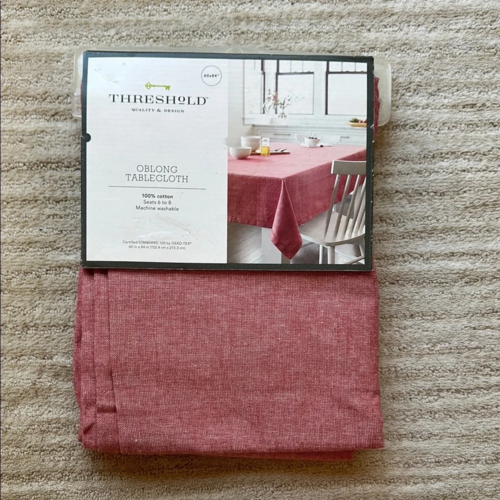 Threshold Tablecloth Chambray Hemstitch Red - 60 X 84 In Oblong 100% Cotton NEW